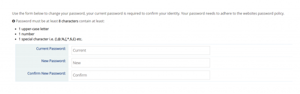 Image of the 'change password' page